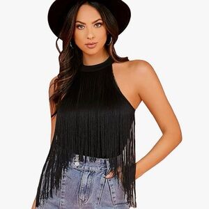 Chic Black Fringe Bodysuit